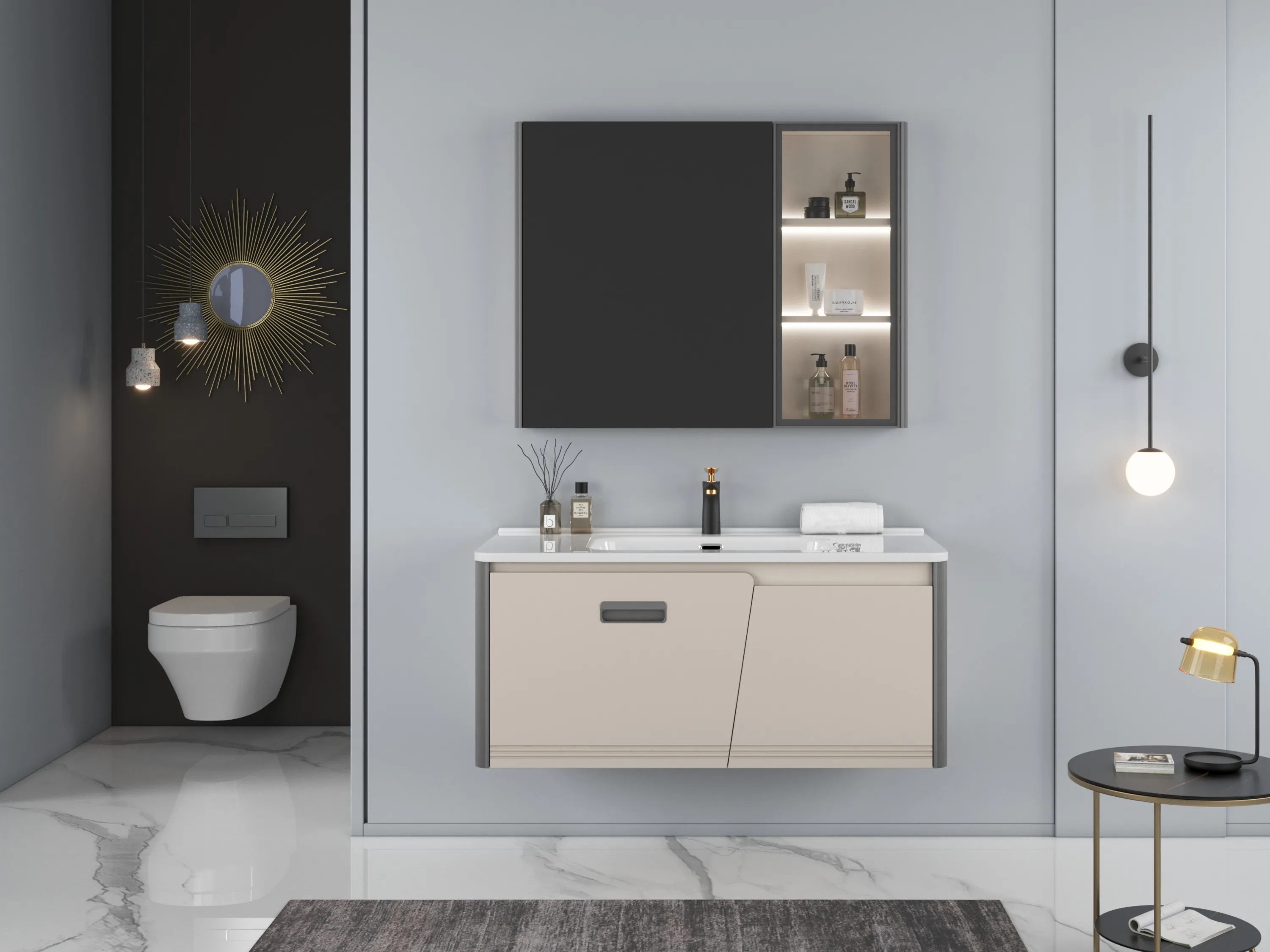 New design modern plywood lighting bathtub smart mirror cabinet wash basin bathroom dressing table washbasin