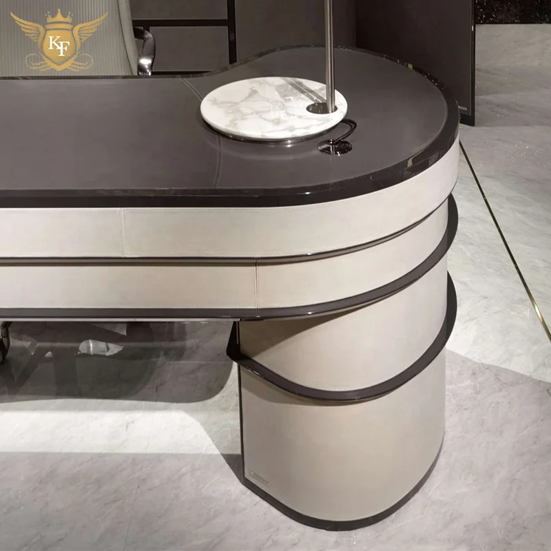 KF Casa High end Italian design home office desk luxury office furniture set wooden top boss office table with storage cabinet