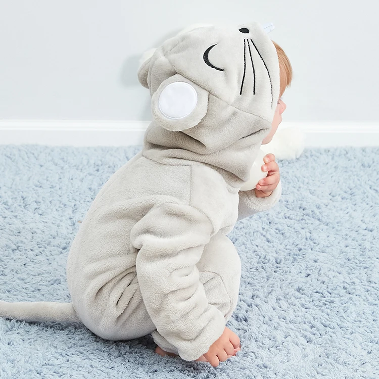 MICHLEY Unisex 0-2 Year Mouse Grey Lovely Jumpsuits One Piece NewBorn Boy Clothing Baby Romper Set