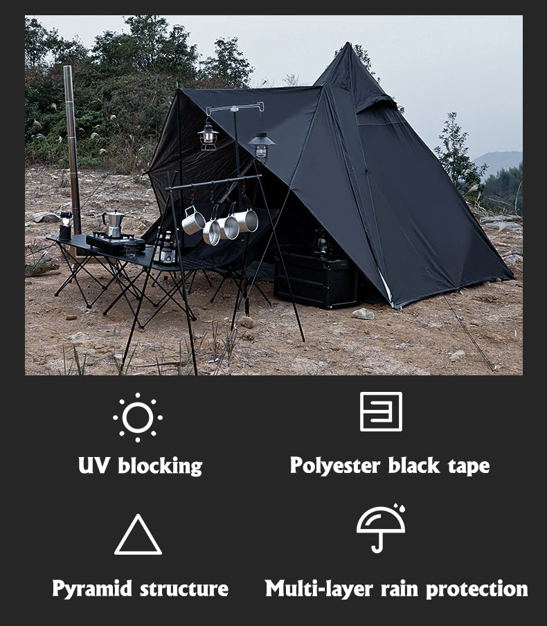 Wholesale Black Pyramidal Tents Camping Outdoor Black Knight Tent Family Tent