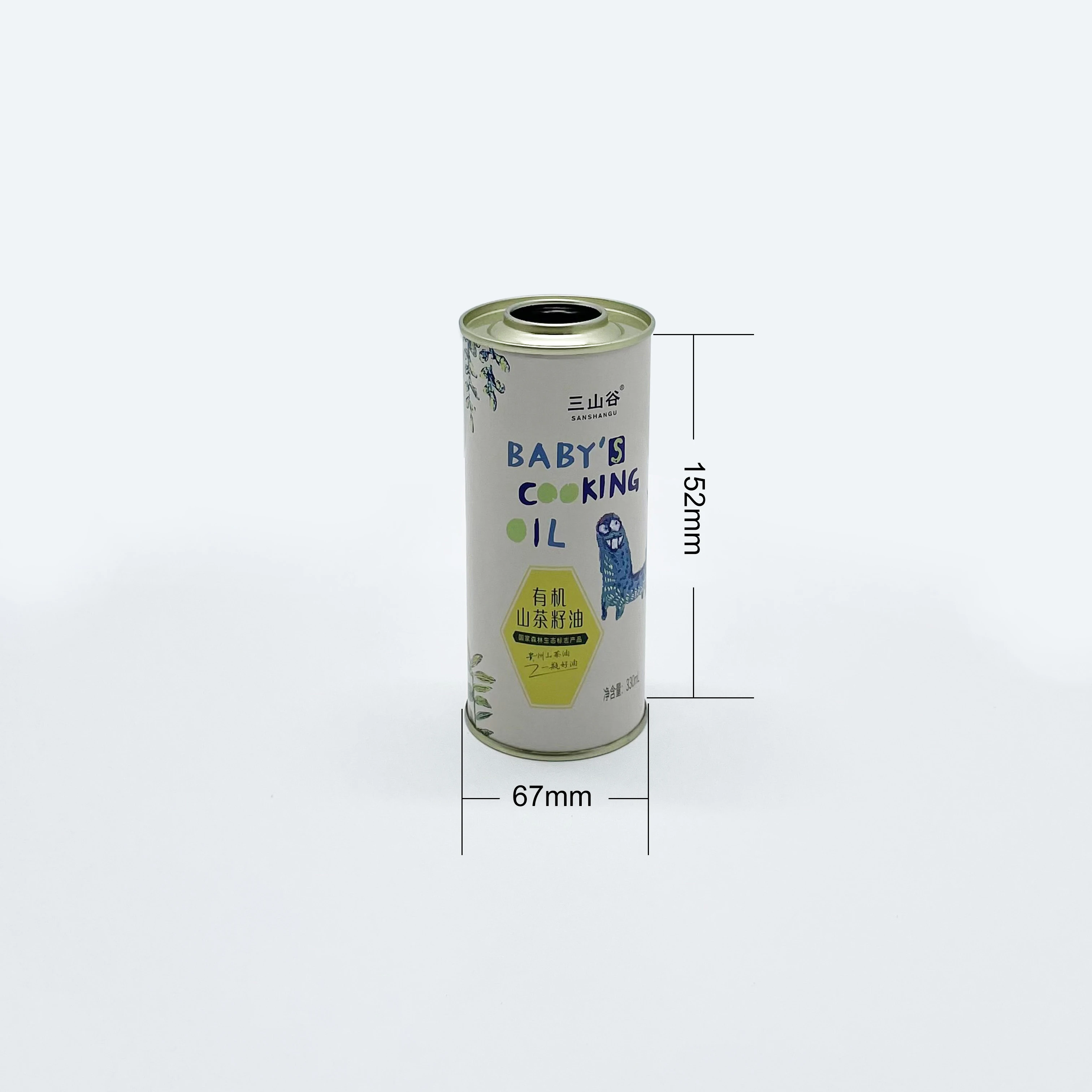 Factory price mini metal tin can food grade round shape 330mL cooking oil metal tin can