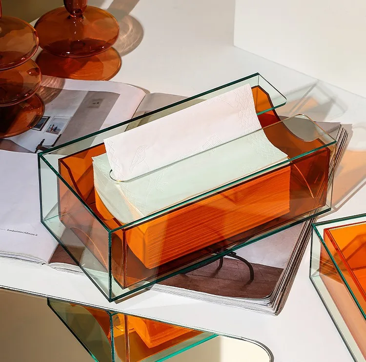 Colorful Tissue Dispenser Box Rectangular Acrylic Tissue Case Holder With For Car Bathroom Office Disposable Paper Facial Holder