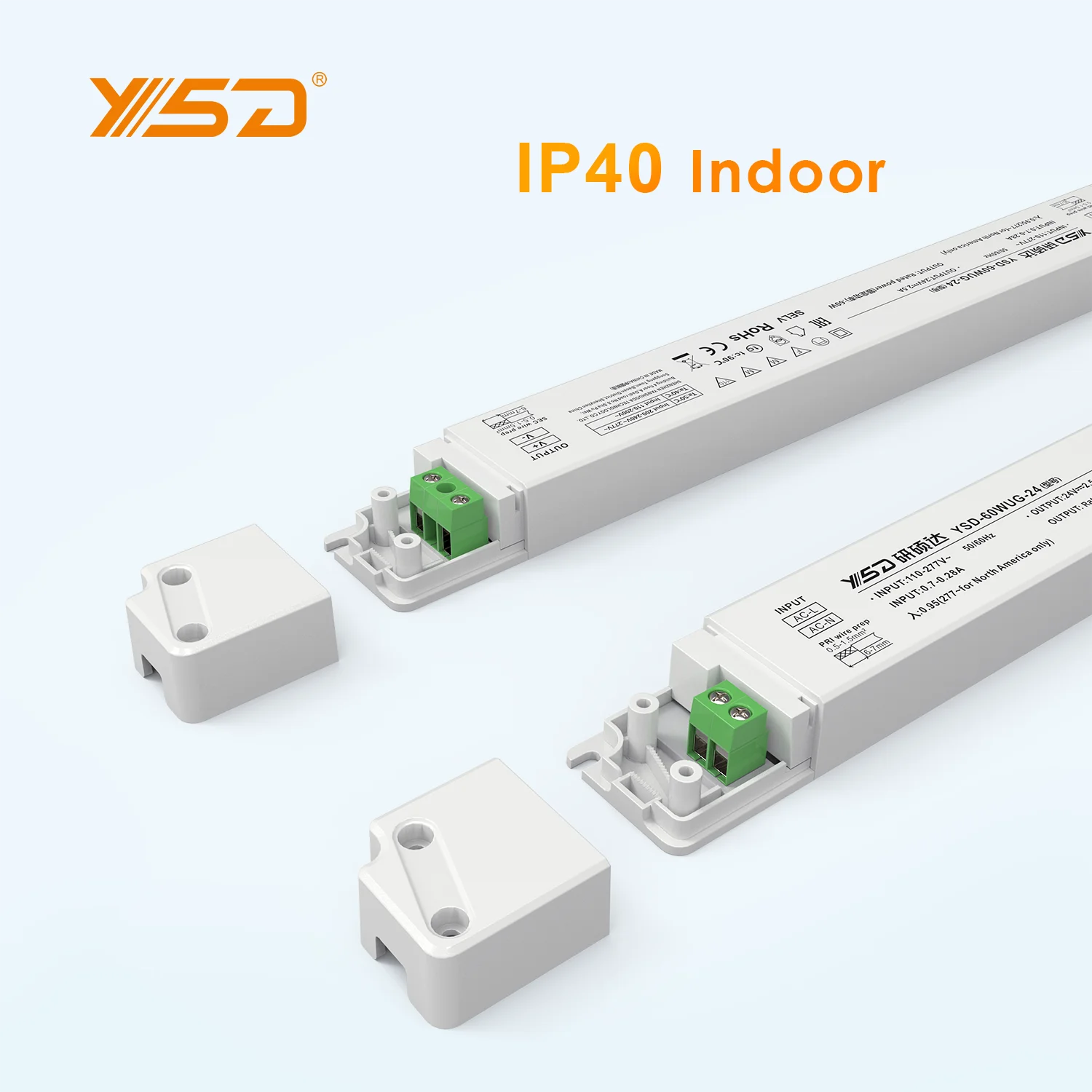 YSD plastic shell input 100-277v ac to dc output 12/24/48v 60W 100w  linear IP20 indoor Led power supply