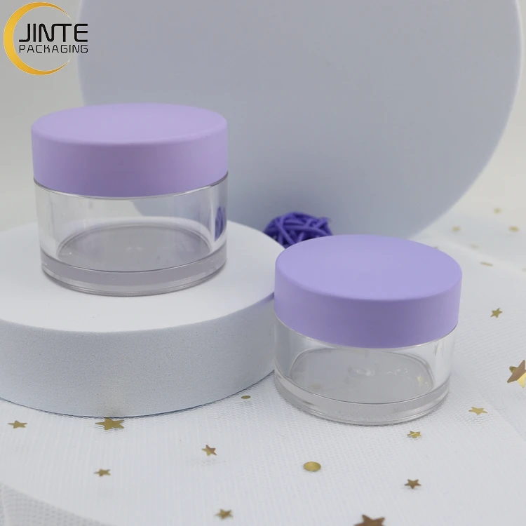 Wholesale Sweet Packaging Container 5g 10g 15g 30g 50g Frosted Jar 1oz with Matte Purple lids for Lip Scrub Acrylic Powder