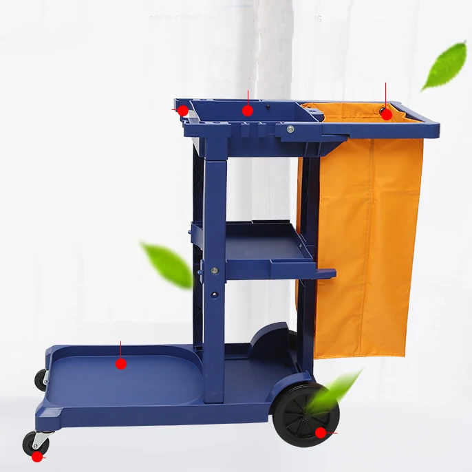 Hotel Plastic Service Cleaning Trolley Janitorial Trolley Cart Multifunction Cleaning Cart For Hospital