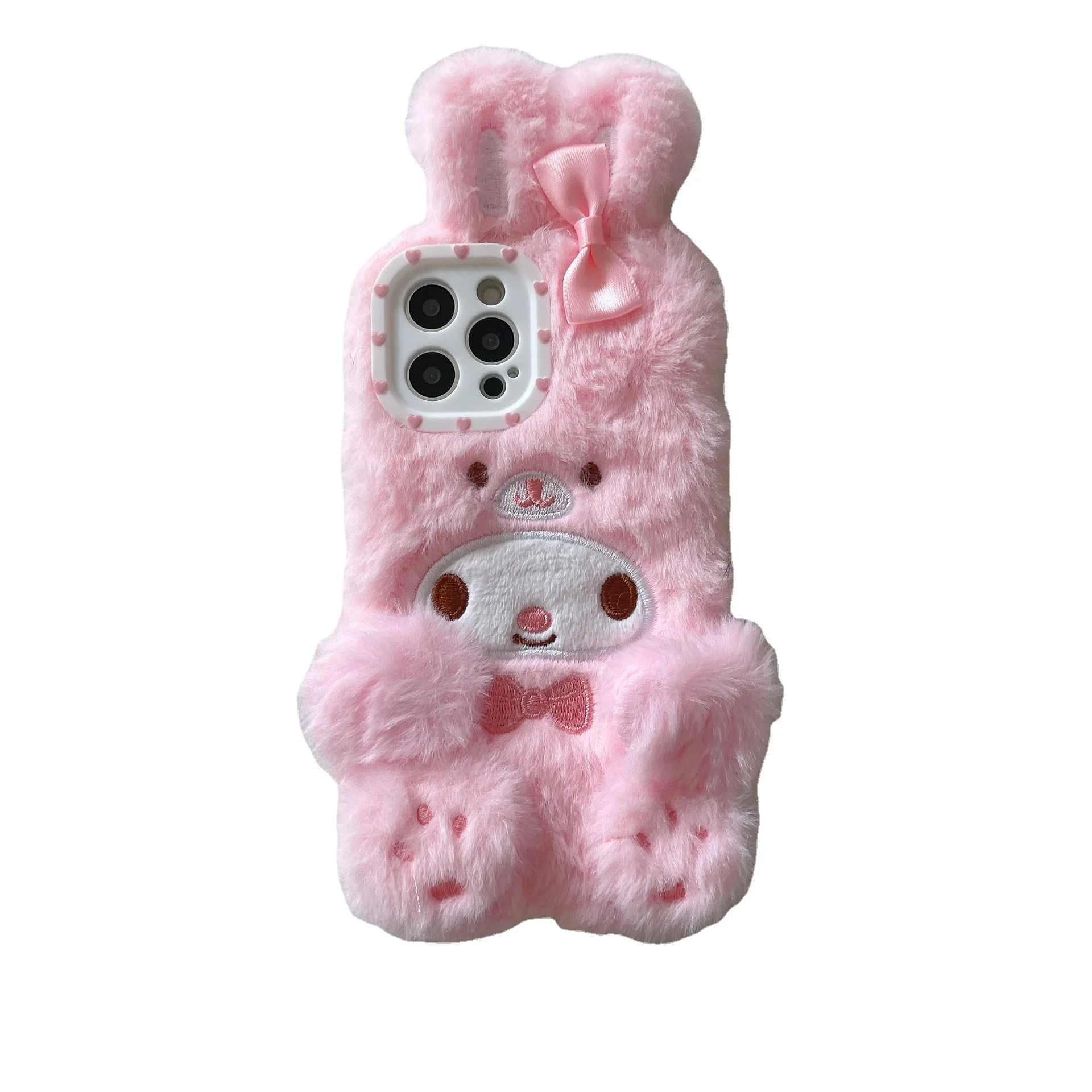 Роскошный милый мультяшный чехол для телефона девочек Cinnamoroll iPhone 13 14 Pro Max X XS 11 12 XR Зимний теплый пушистый мягкий с