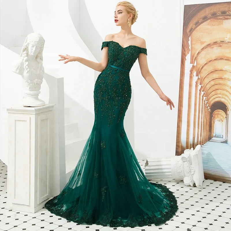 
Fashion Green Off Shoulder Mermaid Evening Dress Prom Gown 