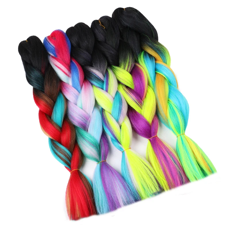 24inch 100grams ombre rainbow mixed color jumbo braids for dreadlocks box braids heat resistant synthetic braiding hair