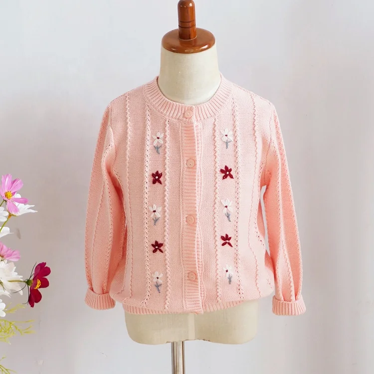Korean Style Custom Baby Girl Winter Clothes Cotton Knitted Hand Embroidery Baby Child Kids Girls Sweaters