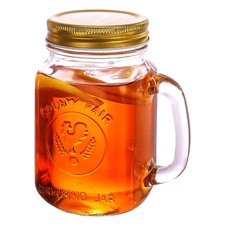 Wholesale 16OZ Clear Pyrex Mason Jar Wine Glass with Handle and Lid