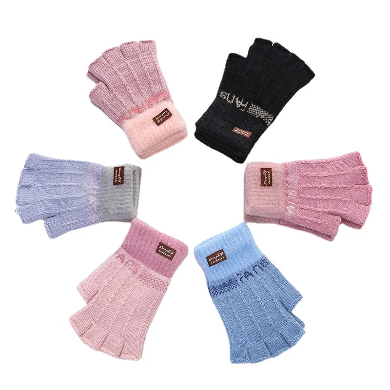 Custom Hot Sale Fashion Women Winter Keep Warm Sweet Knitted Fingerless Mittens Gloves