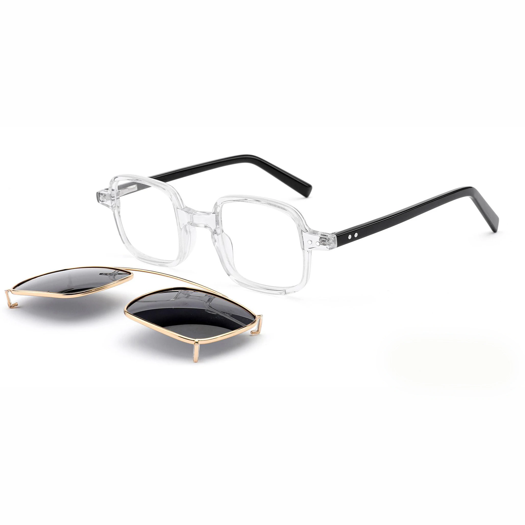 Retro Rectangle 0.74 TAC Polarized Acetate and Metal Clip on Sunglasses Shades Custom Logo