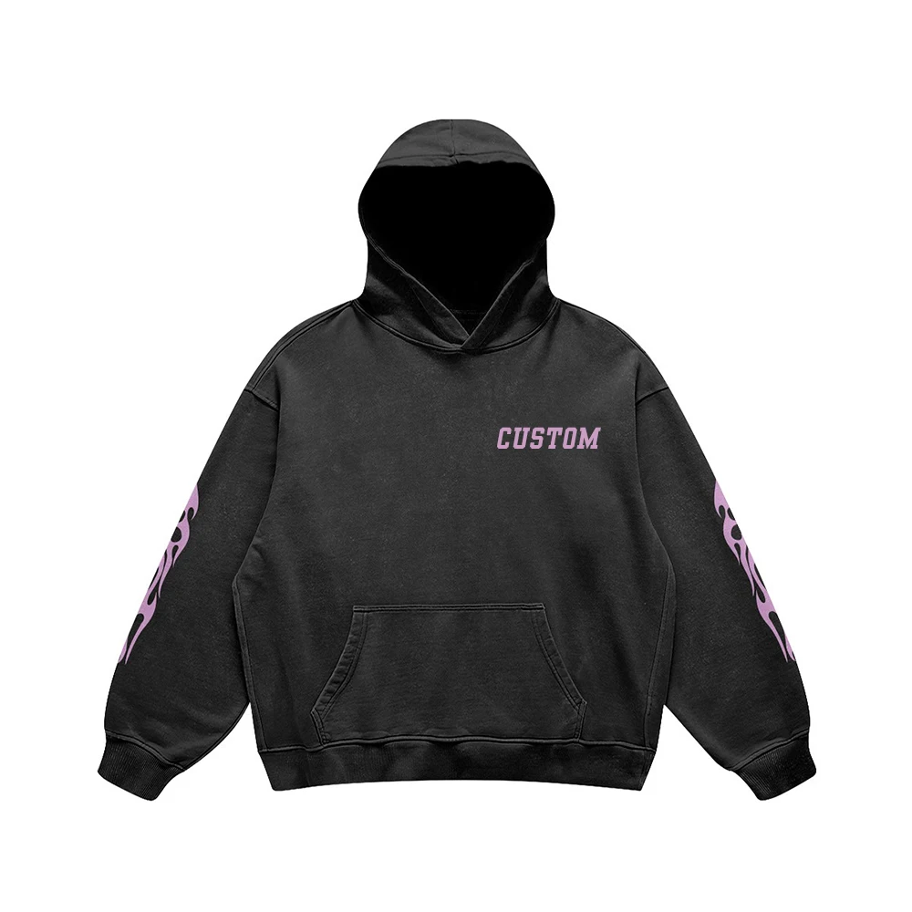 OEM Custom 100% Cotton Oversized Functional Y2K Heavyweight Printing Logo Mock Neck Acid Wash Vintage Men Hoodie
