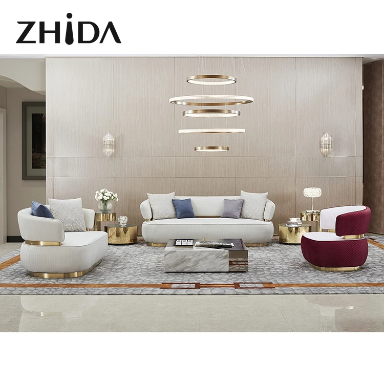 Zhida sitting room italian style home furniture luxury design velvet 1 2 3 seater sofa set furniture villa living room couches