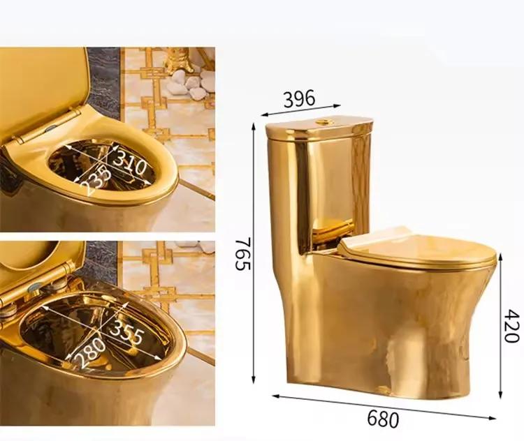 Luxury Royal S Trap Floor mounted One Piece Wc Electroplated Ceramic Gold Toilet Bowl For Bathroom