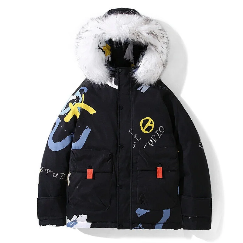 Couple Graffiti painting little devil down jacket 2022 winter new street trend goose thickened warm coat Hooded