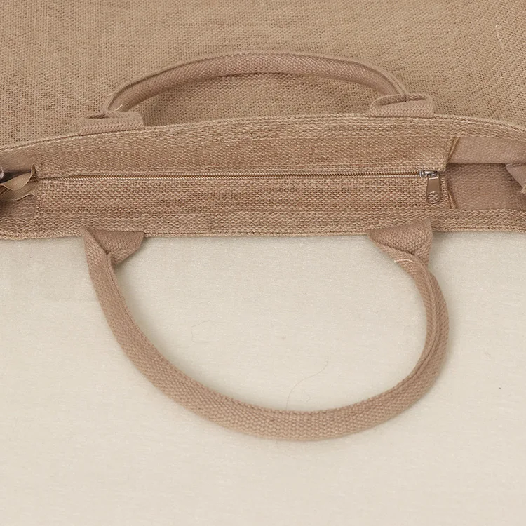 Factory wholesale reusable shopping jute tote bag with zipper