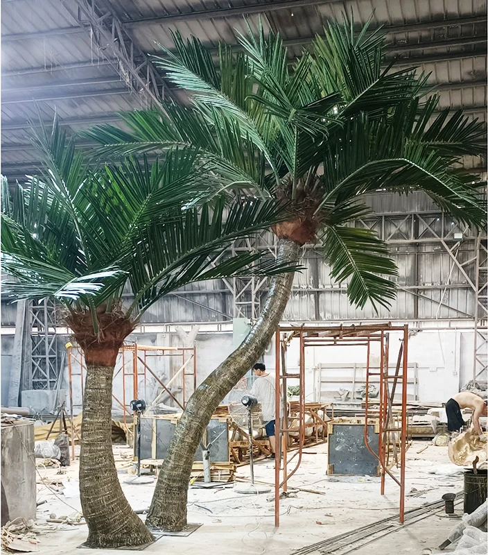 Custom big red pink fake plastic palm tree home indoor outdoor decor colored faux coconut tree large green artificial palm trees