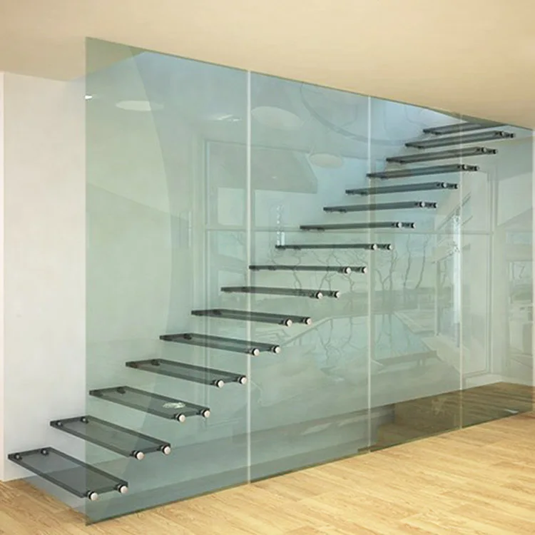 full glass system laminated floor stair step treads tempered glass railing handrail staircase for sale