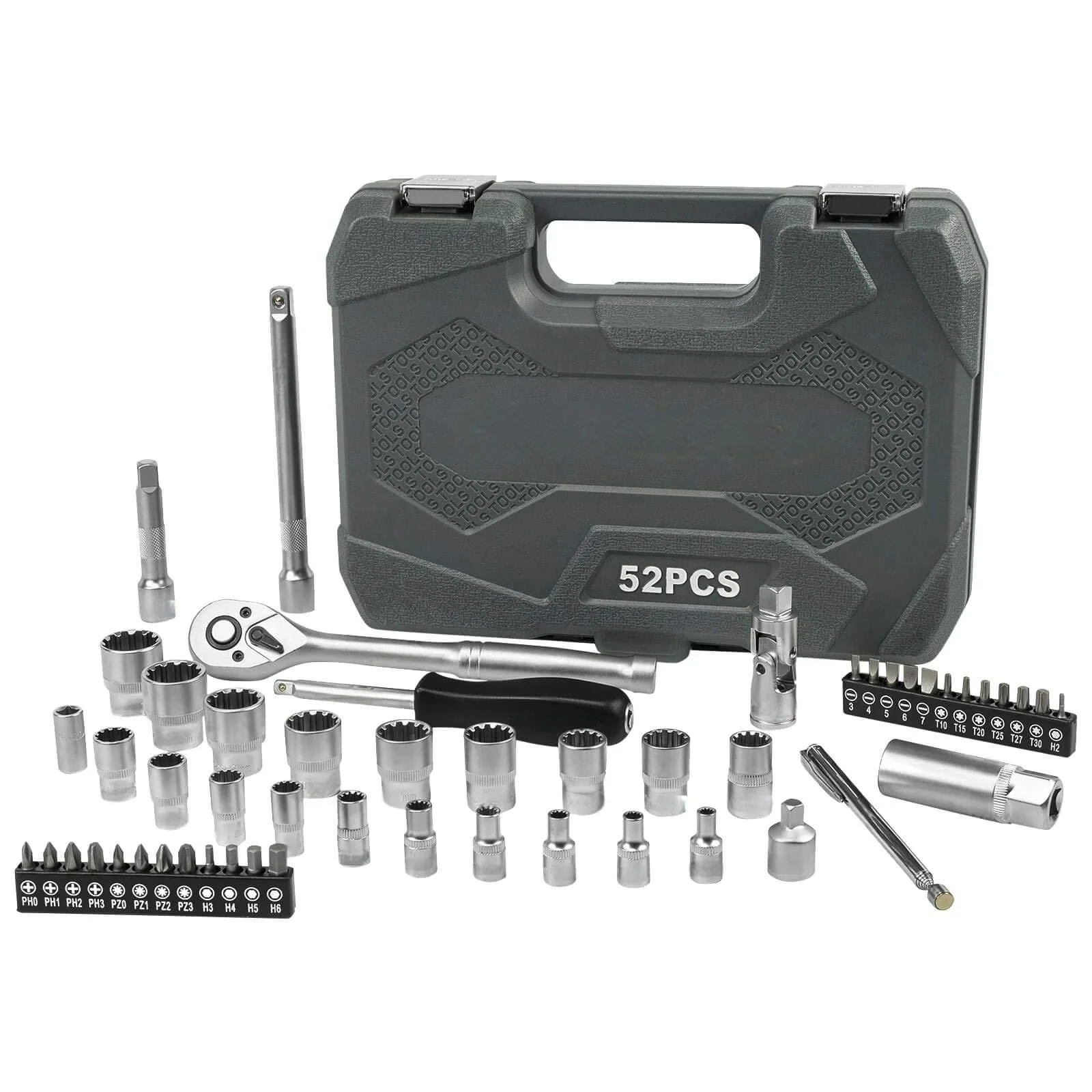 GTYPRO Taiwan Quality 52pcs Multi-Tooth Inch TORX Gear Lock Ratchet Set Profile XZN E Profile Socket Set Metric 1/4 3/8 Nut Bit