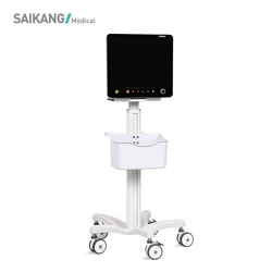 SKR-R06 SAIKANG Mobile Aluminum Hospital Monitor Trolley Height Adjustable Medical Record Computer Cart with Basket