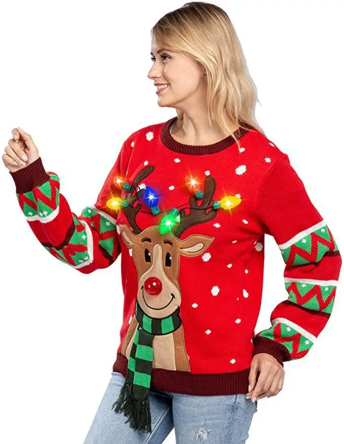 2022 Funny Ugly Christmas Pullover Sweater Knitting 100% Acrylic for Women and Men With Led Lights