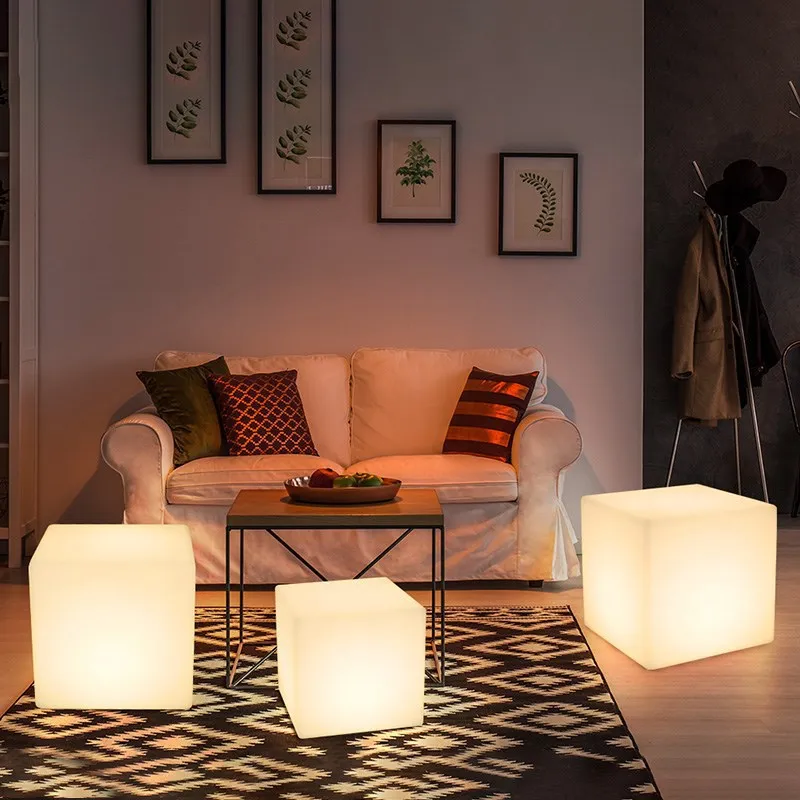 Hot Sale PE Fashion Decorative Glow Furniture USB Rechargeable RGB Color Changing Remote Control Led Cube Chair Stool Light