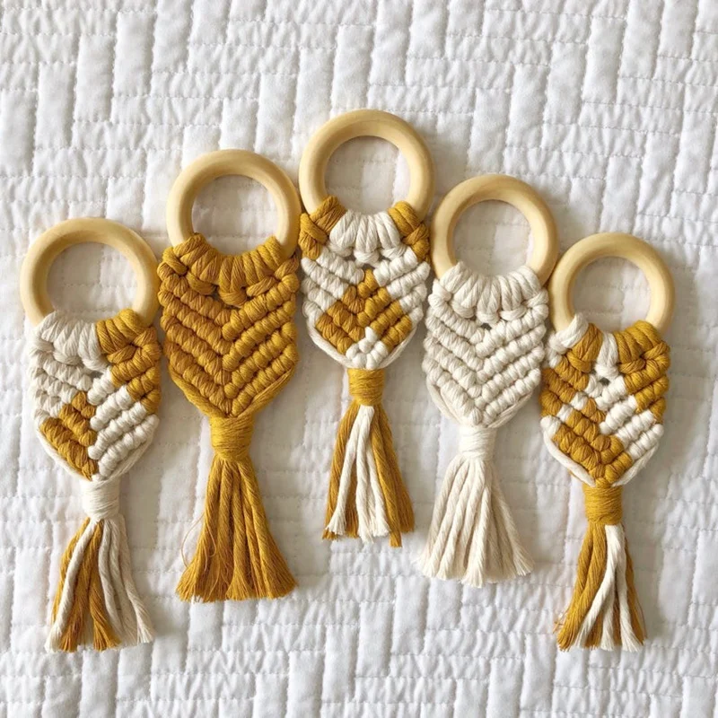 Прорезыватель для зубов «макраме», деревянные игрушки для детей, естественные Прорезыватели для зубов в стиле бохо, подарок для будущей матери