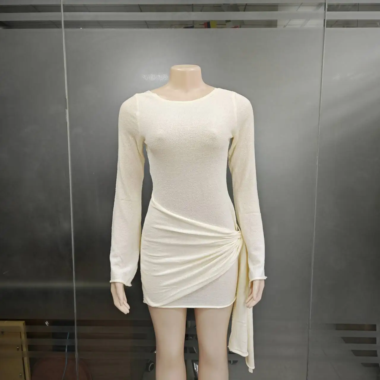 STOCK 3Colors High Neck Knitted Women Dress Bodycon Long Sleeve 3D Flower Dress Open Back Party Dress