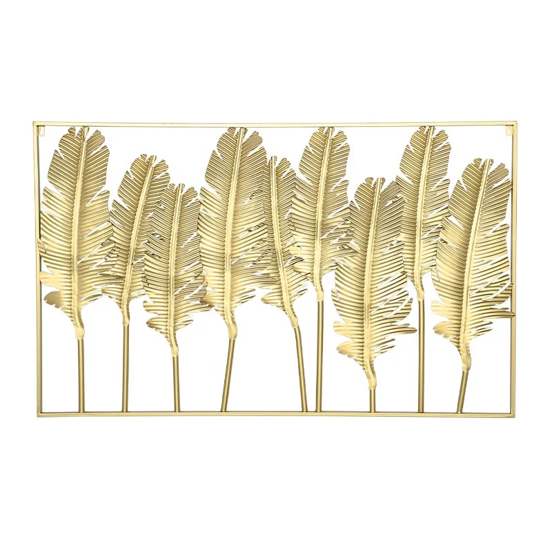 Metal Wall Decor with Frame Wall Ornaments Golden Art Wall Sculpture for Living Room Background Decor with Leves Shape