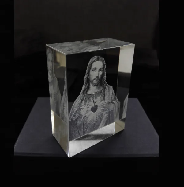 MH-FT0061 3D laser crystal cube Glass Jesus Crystal Religious block paperweight