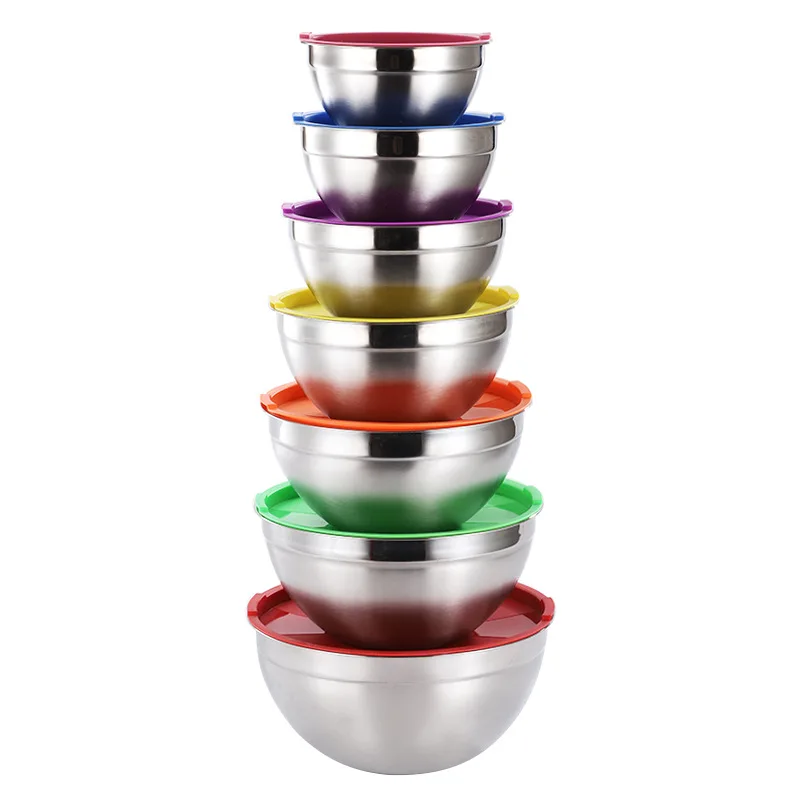 2023 Hot-Selling Stainless Steel Salad Bowl 304 Mixing Fruit Bowl with Silicone Lid  Kitchenware Set