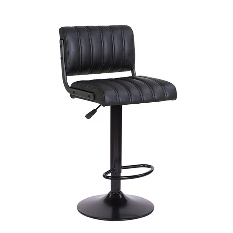 PU Leather Bar Stool Adjustable High Chair With Black Painted Base For Kitchen Bar Pub