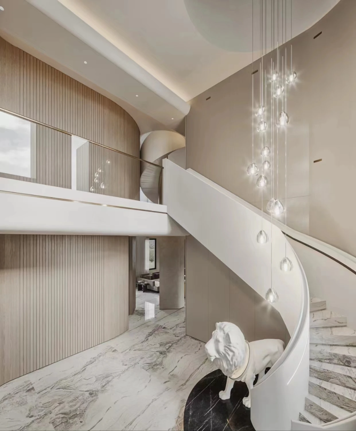 Luxury Hotel Design White Marble Curved Staircase