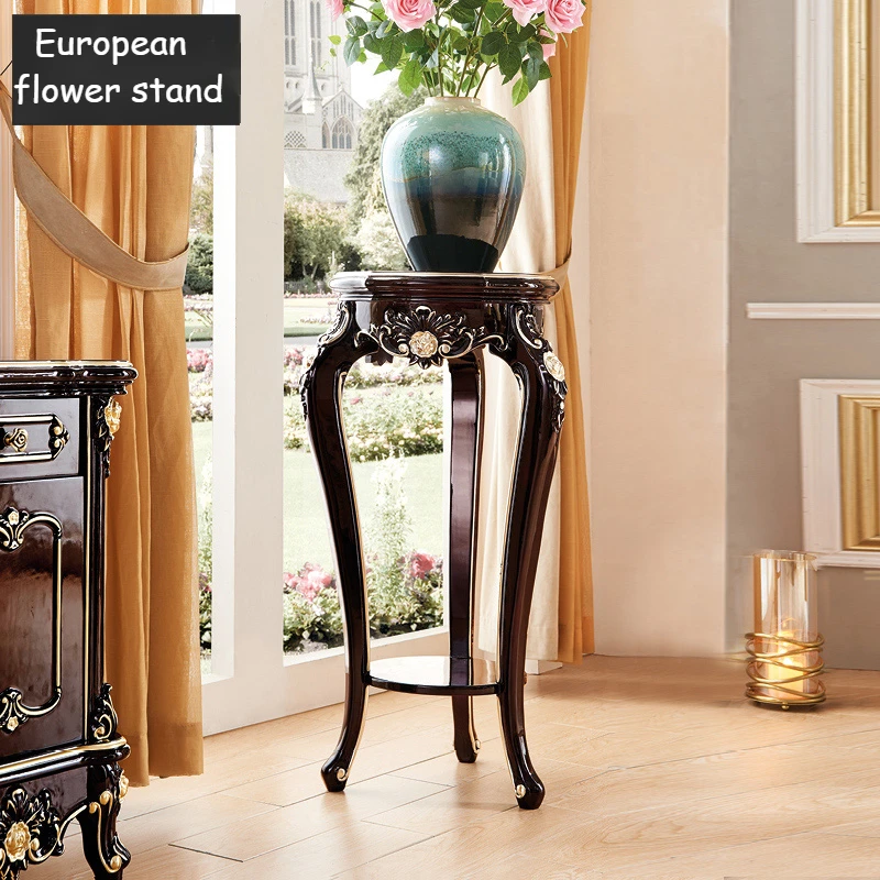 European style solid wood flower rack indoor living room landing ebony storage rack luxury multi-layer flower planting pot