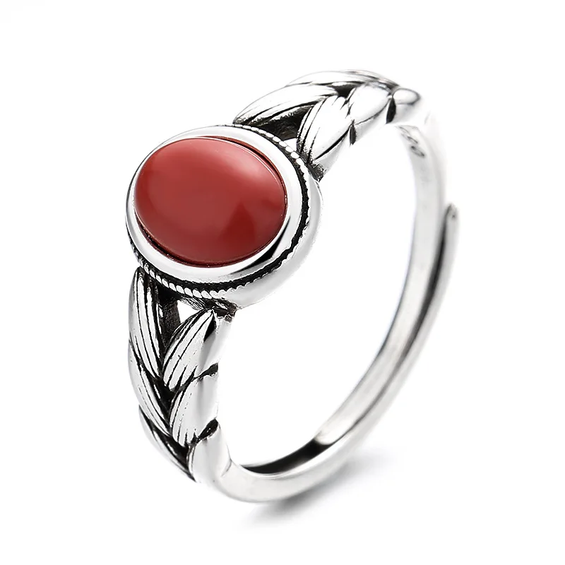 Fashion Wheat Ear Ring South Red Agate Gemstone Rings Vintage Wheat Designed Adjustable Rings Stylish Carnelian Ring