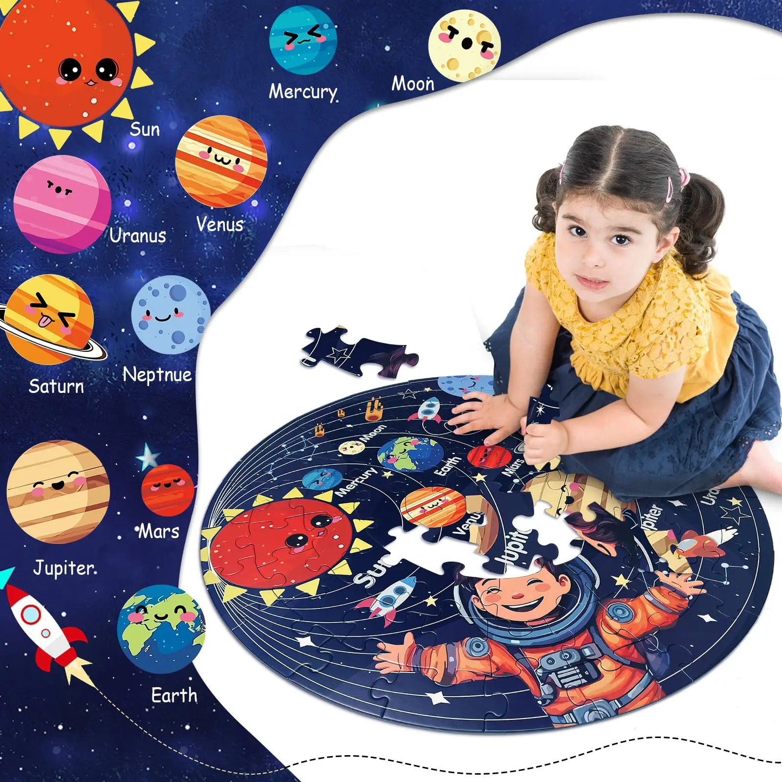 Solar System Planets Education Learning Kids Large Jigsaw Puzzles Toys Gift 70 Pieces Round Floor Puzzles