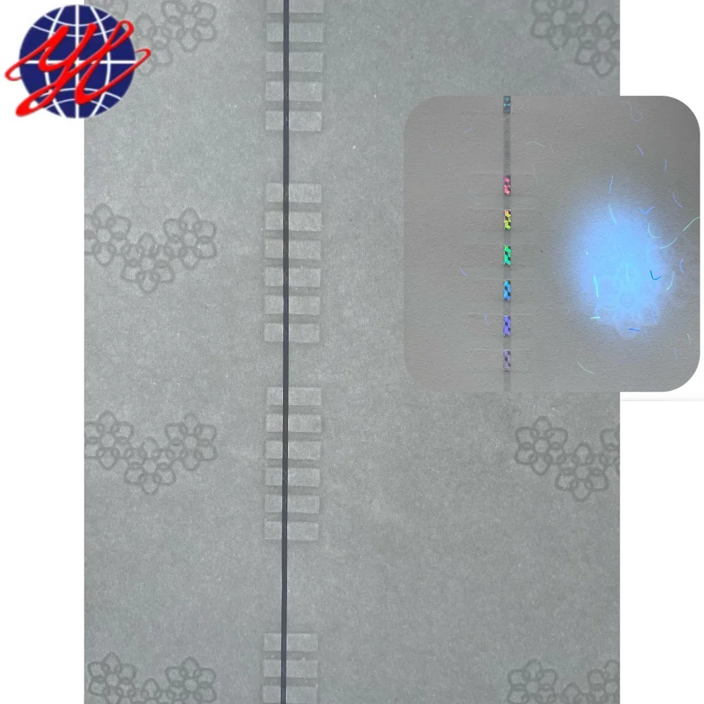 Custom Fixed-distance Watermark Security Paper with Laser  Security Thread and Invisible UV Fiber for Cheque Label Certificate