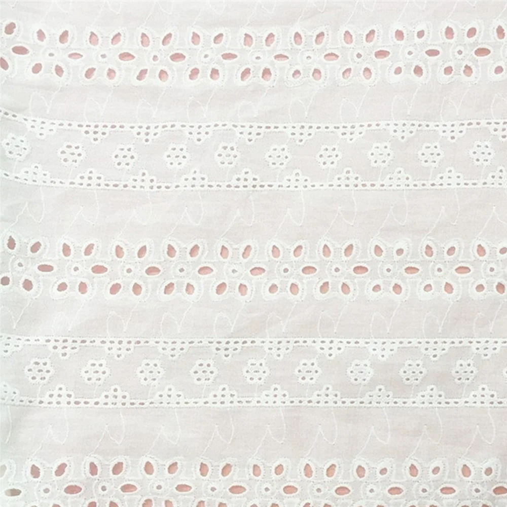 Wholesale Supplier Rice White Hollow Out Embroidery Cotton Eyelet Fabric 100% Pure Cotton Embroidery Fabric