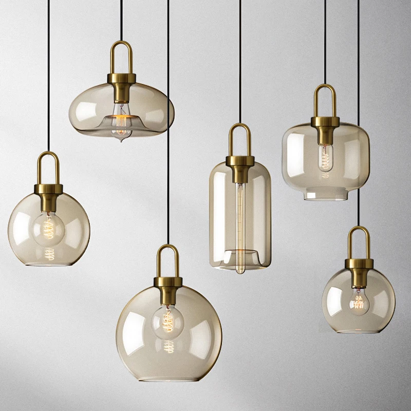Modern simple glass pendant light Nordic restaurant goldfish bowl glass chandelier