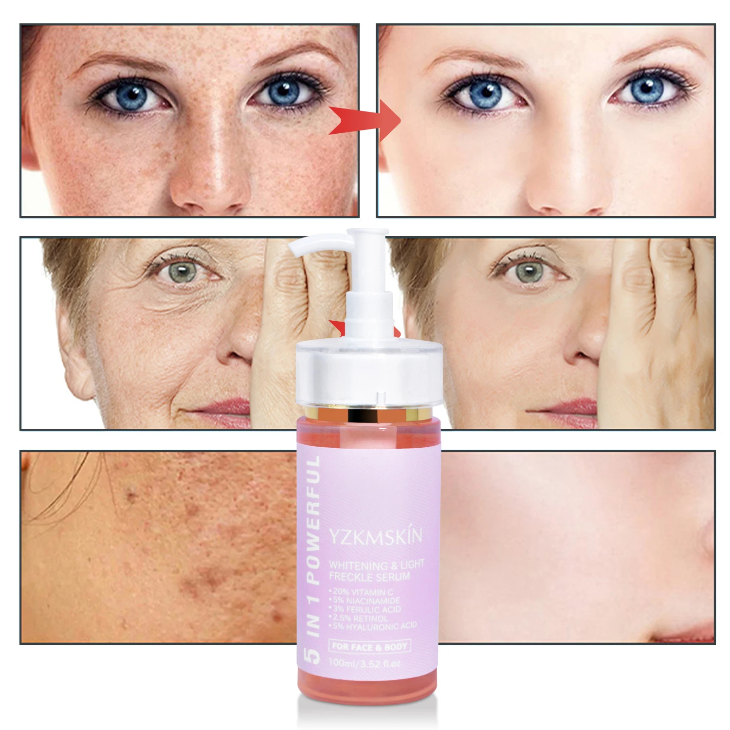 5 in 1 collagen hyaluronic acid niacinamide retinol vitamin c lightening whitening skin care serum for face and body
