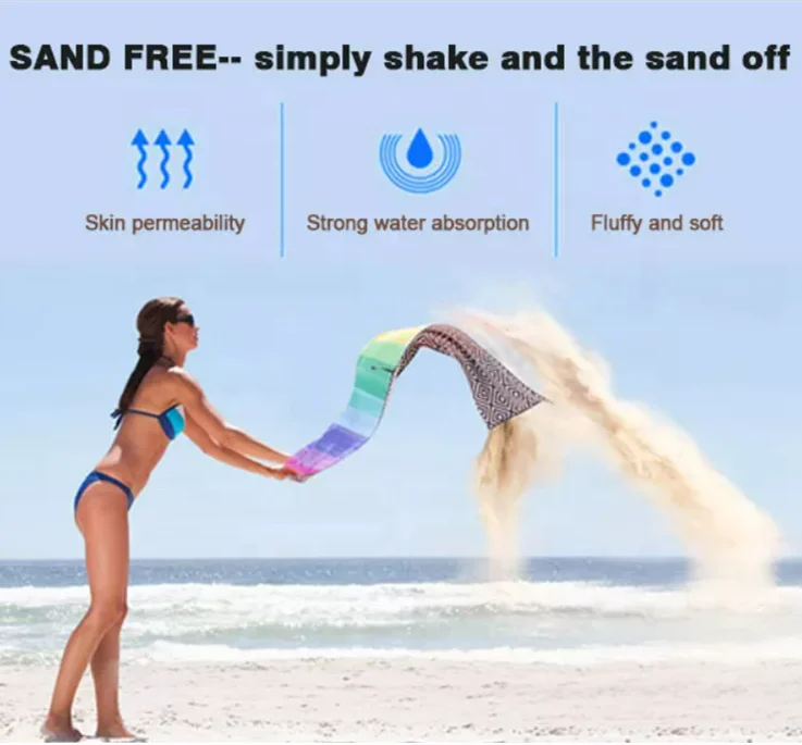 Custom Printed Personalized Sea Turtles Ocean Sand Free Recycled Microfiber Beach Towel For Kids Adults