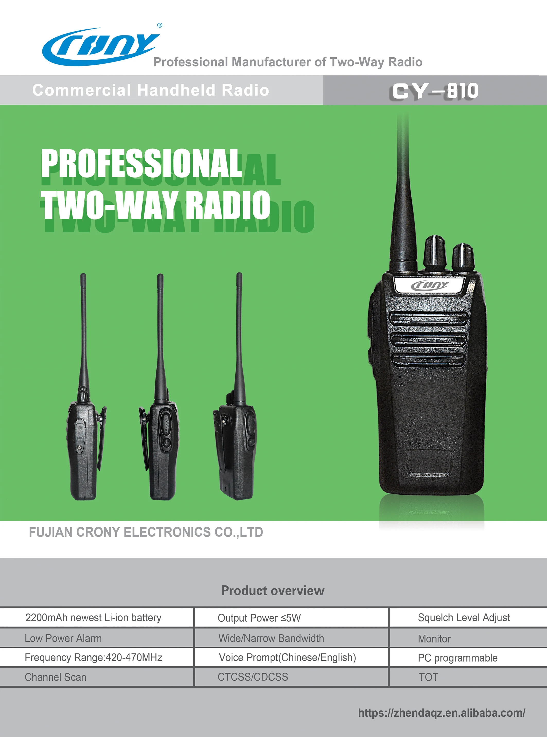 Handheld Walkie Talkie Portable Handy Radio Factory Direct Sales Hotselling Crony CY-810