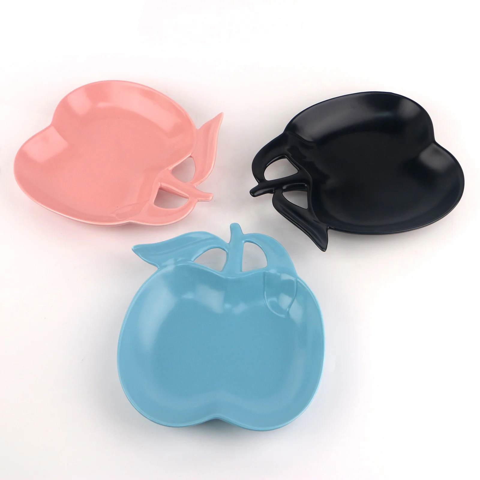 Керамическая тарелка с двумя листьями яблока, светлый глянцевый цвет и матовый цвет, новый дизайн фруктов