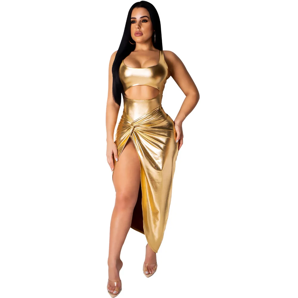 Magicmk Square Neck Glitter Cut Out Women Sexy Night Club Party Casual Elegant Bodycon Split Dresses