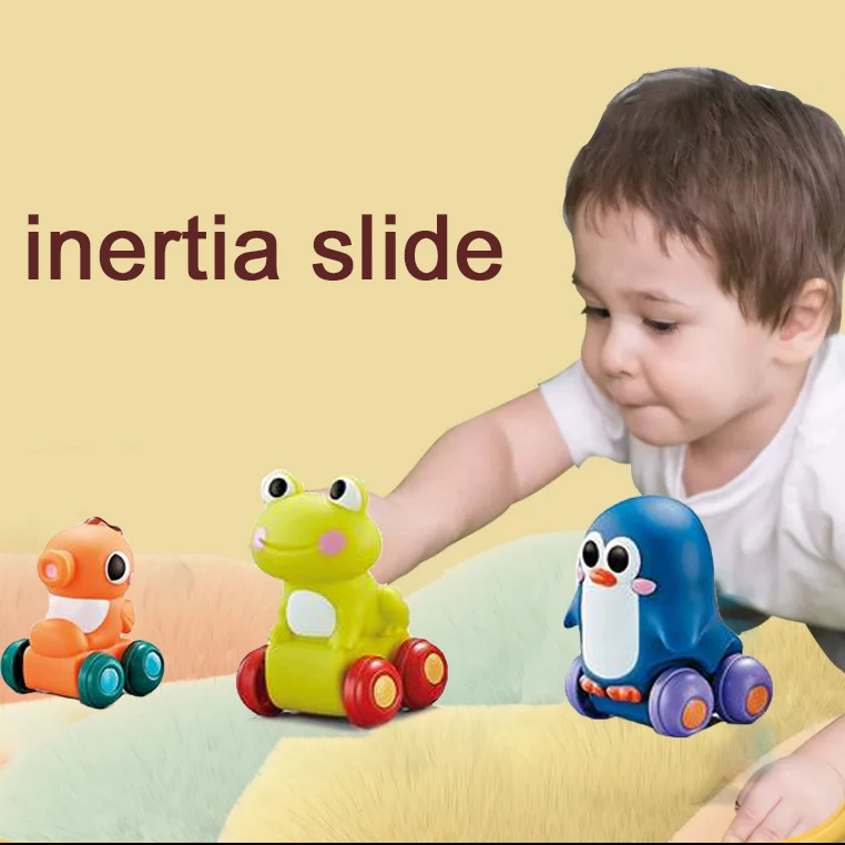 2024 Baby new inertial sliding animal rubber mini car toy fun sensory cartoon soft rubber mini car toy