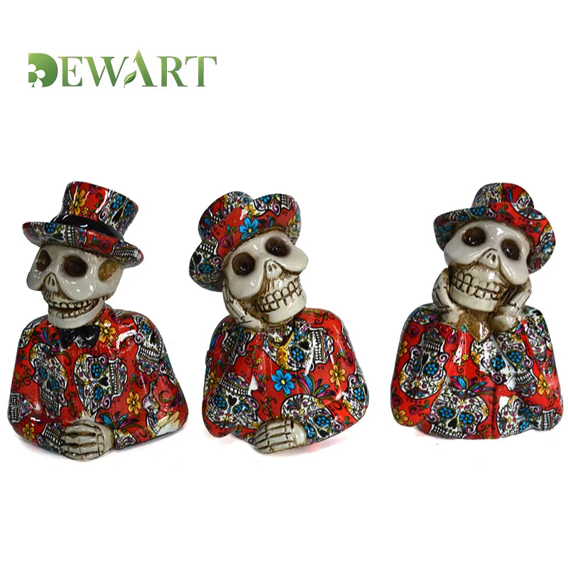 Promotional Custom Large Small Resin Decorative Skull Head Figurine Statue Toy Doll Wholesale Resin