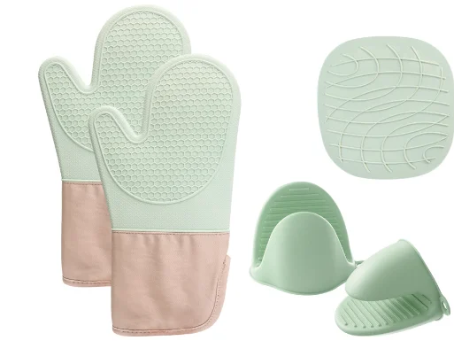 Wholesale Heat Resistance Silicone Oven Mitts gloves and Pot Holders Set for Kitchen Baking Cooking