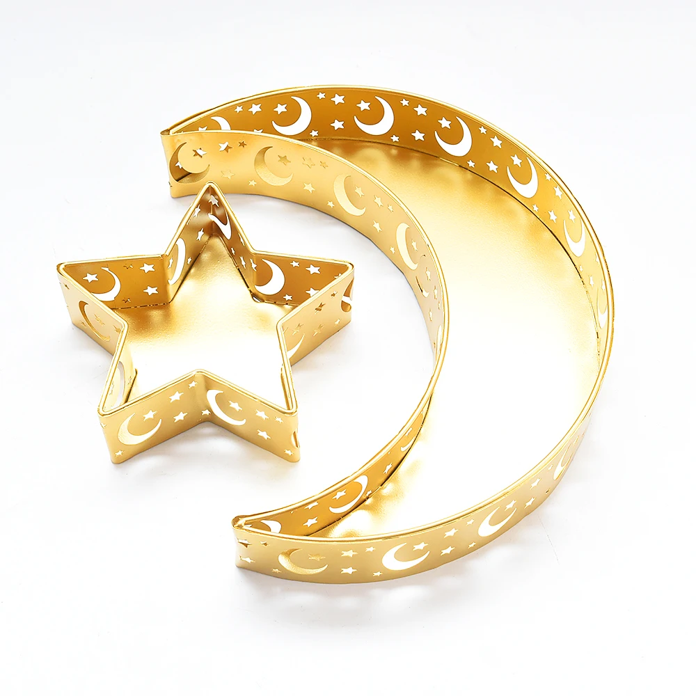 
Moon star shape metal ramadan trays Wholesale custom multi-color Islamic Eid al-Fitr decorative tray 