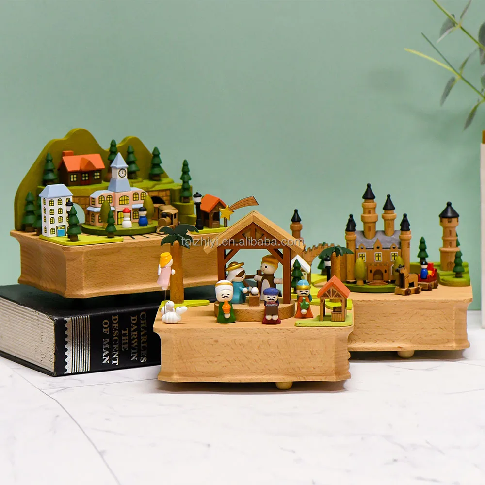 Latest Designs Wooden Toy Musical Box Logo Name Customization Clockwork Music Box for Children Gifts